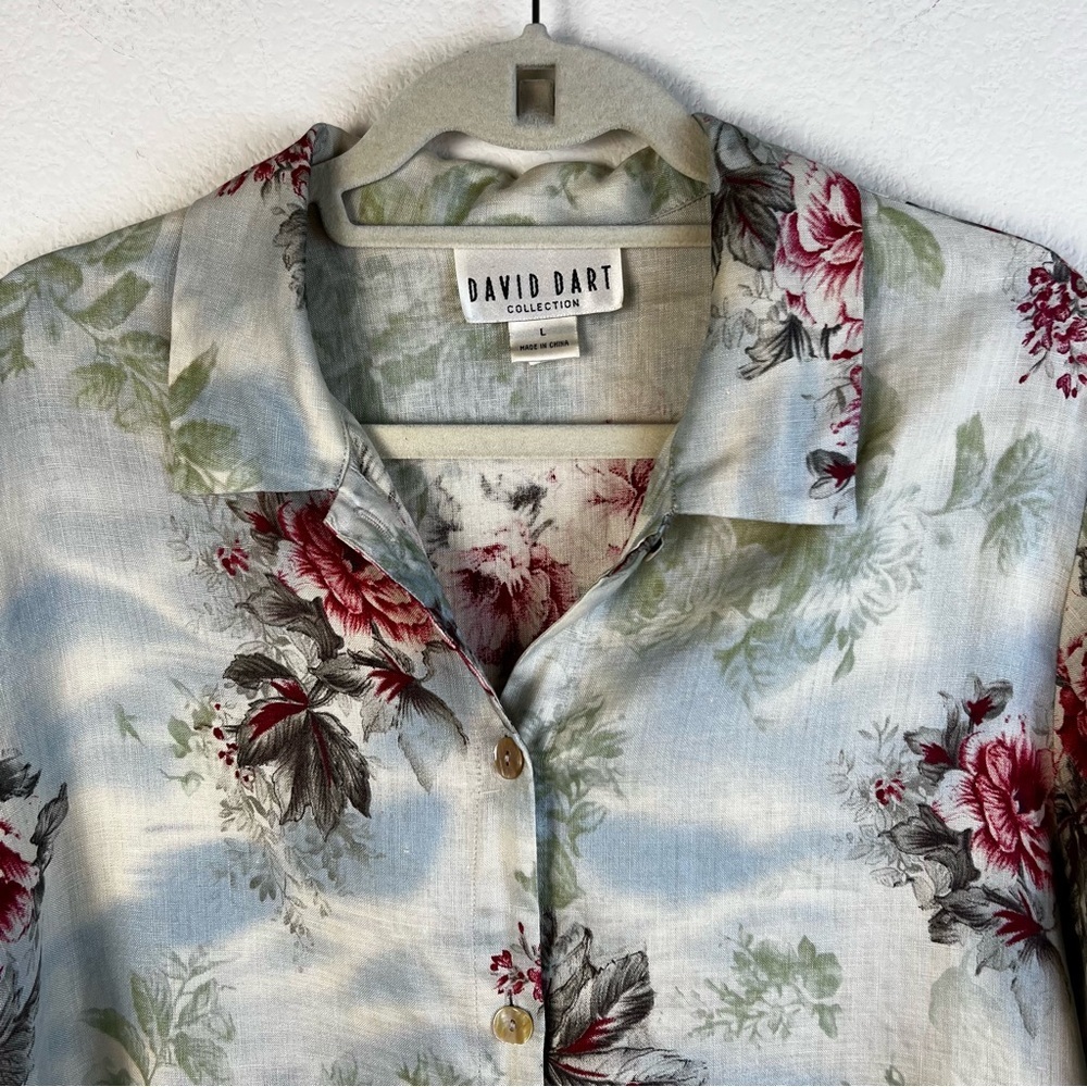 Vintage David Dart 100% Linen Floral Tropical Resortwear Pant Set Large - Picture 6 of 16